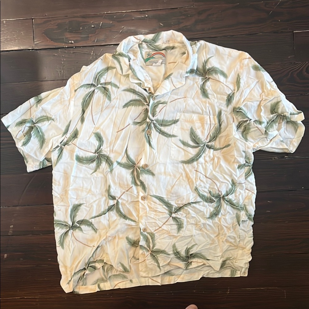 Cream Casual Button Down Shirt with Tropical Print